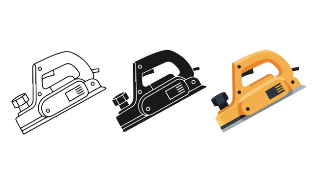 Electric wood planer tool vector icon set - Solid vector icons - Clipart, sticker - icon set