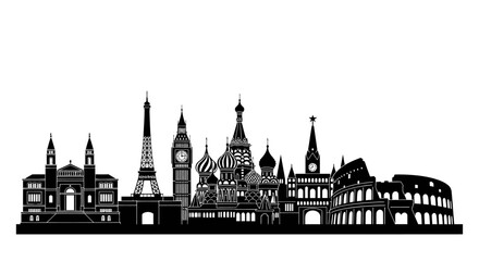 Fototapeta premium Collection of famous world landmarks silhouette.