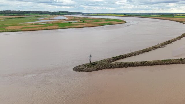 Aerial drone view of Trent Falls where the River Trent and River Ouse split in Yorkshire UK