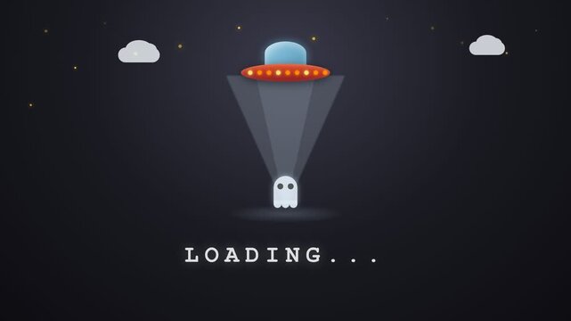 Cute Cartoon UFO Abducting a Small Ghost Loading Screen Animation for Website and Mobile App User Interface