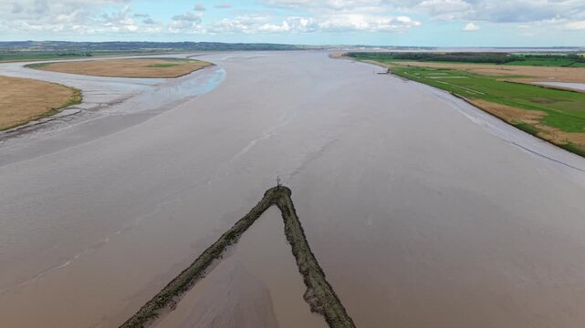 Aerial drone view of Trent Falls where the River Trent and River Ouse split in Yorkshire UK
