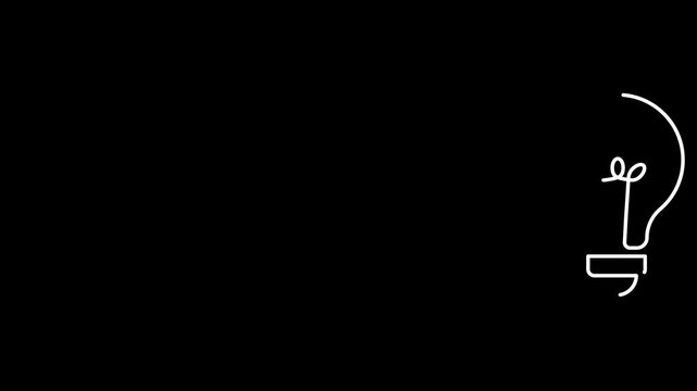 Minimalist Animation of a White Continuous Line Drawing Light Bulb Representing Creative Idea, Innovation, Inspiration, and Business Solution on Black