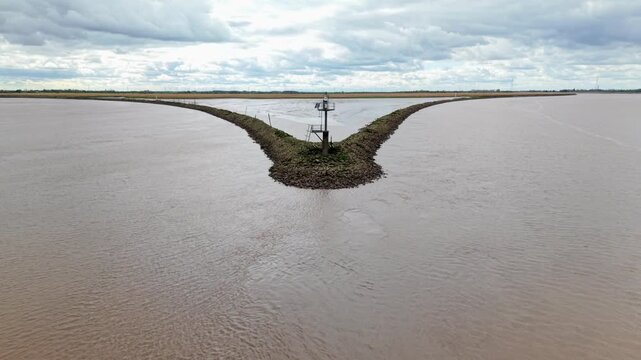 Aerial drone view of Trent Falls where the River Trent and River Ouse split in Yorkshire UK
