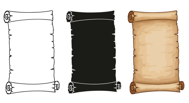 empty scroll icon set vintage parchment - Editable line icons. Vector illustration - Glyph and solid icon set - Icon vector