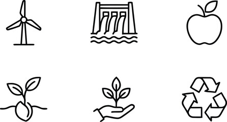 Naklejka premium A set of eco-friendly icons representing sustainable living and environmental conservation