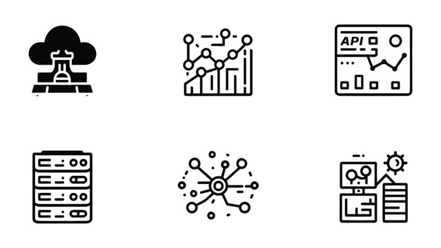 Digital Data Array: A curated assortment of digital data icons, each representing different aspects of technology and digital infrastructure, creating a visual symphony of the technological age.