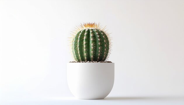 Kaktus Opuntia yang cantik dalam pot putih premium dengan latar belakang bersih.