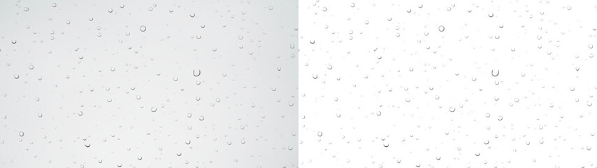 Realistic water droplets, drops, raindrop on transparent wet clear window surface - Crystal clarity, fresh liquid aqua texture. Bubbles & moisture reflection on clear glass surface. © Icons-Studio