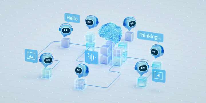 Agent, Multi-Agent System concept, SLM, small language model, chatbot, assistant. Photo stock	