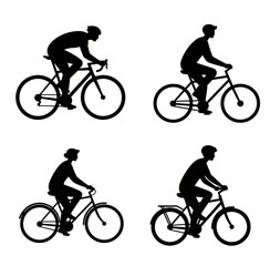 Naklejka premium vector illustration set of silhouettes of people riding bicycles, clean white background