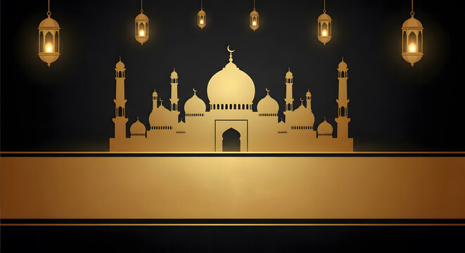 Happy muharram golden mosque illustration for islamic new year celebrations