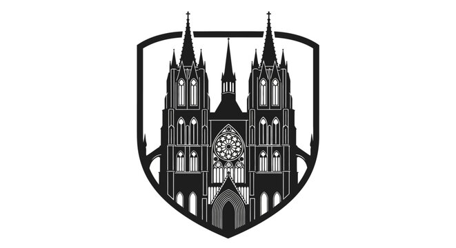 Gothic cathedral church architecture crest emblem.