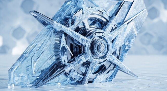 Intricate blue and white mechanical gears with cogs and wheels