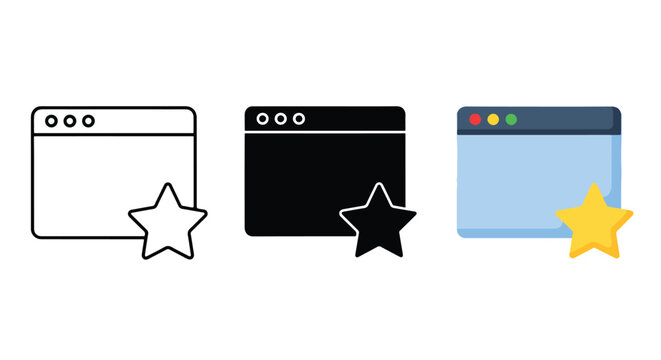 web browser star rating icon set - Solid vector icons  - Clipart, sticker - icon set