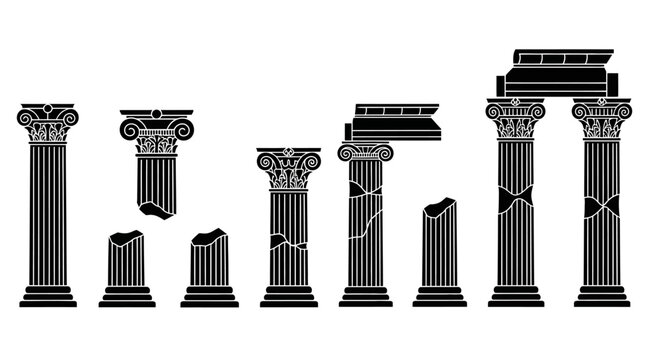 Broken ancient Greek stone pillars.