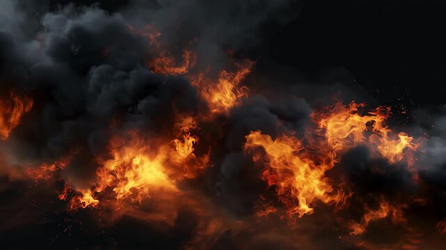 Dramatic Dark Fire Clouds Exploding Fiercely