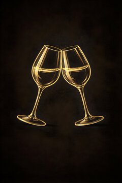 Golden Wine Glass Toast on Dark Background, Elegant Celebration Concept
