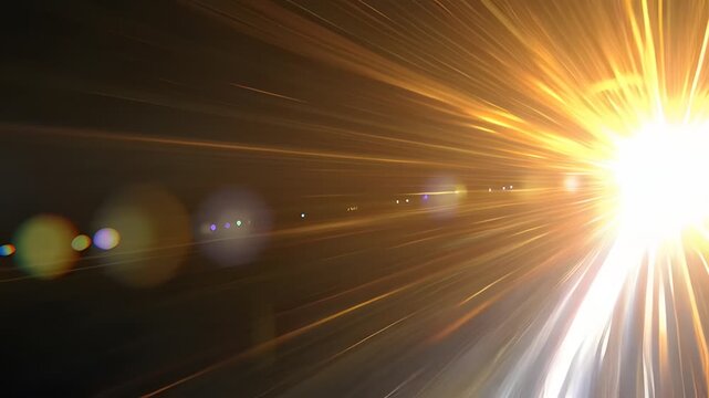 Dynamic Sunburst Lens Flare Overlay - Intense Rays, Vibrant Colors, 4K Video v2