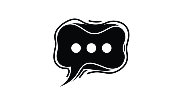 Simple black speech bubble icon with three typing indicator dots representing message chat communication and social media interaction symbols.