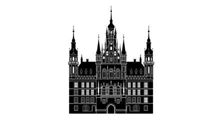Fototapeta premium Large Gothic Architectural Building Front View.