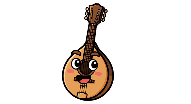 Cartoon mandolin illustration musical instrument with animated features