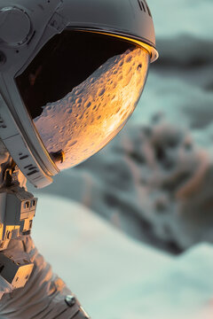 Astronaut standing in snowy terrain vertical frame