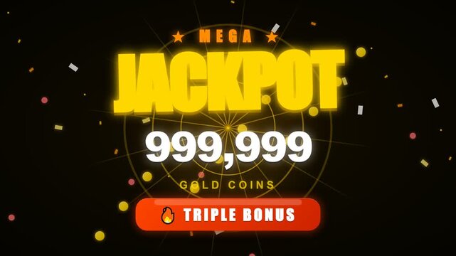 Mega Jackpot Big Win Concept Animation with Glowing Gold Coin Counter and Triple Bonus Button