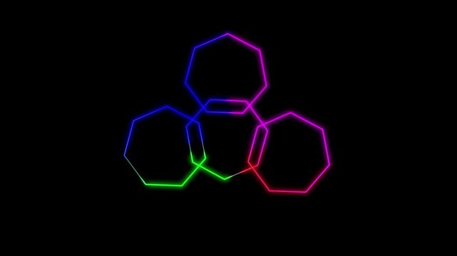 Interconnected Neon Hexagons Forming Abstract Geometric Network on Black Background