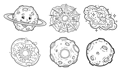 Cartoon Space and Planets Collection, Cute Saturn Moon Stars and Nebula Set for Kids, Astronomy Science Concept © Luka