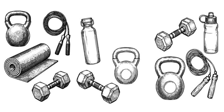 Fitness Lifestyle Objects Engraving Set