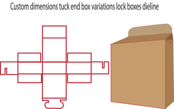 Custom Dimensions Tuck End Box with Lock Variations Dieline Vector Template for Product Packaging and Gift Container Design
