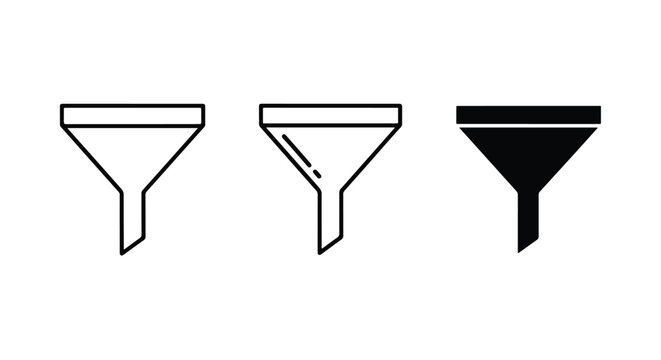 Funnel filter icon set for data management apps - Modern style icon. Vector icon set. Glyph and solid icon set. Icon vector. Flat Design Icon. line icon set