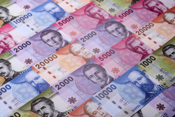 Fototapeta premium Chilean paper currency, peso, for financial transactions and exchange. Chilean peso currency