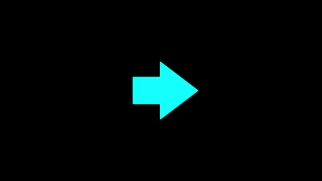 Cyan arrow move to forward or right direction 4k footage .black background. Motion graphics of concept. animation