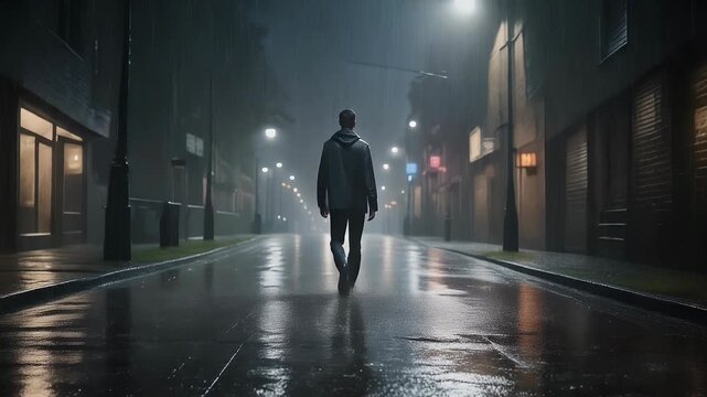 A solitary figure amidst the urban gloom