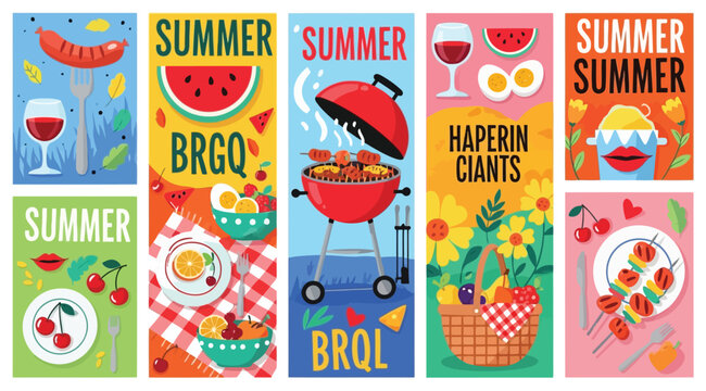 Set of summer picnic and barbecue themed banners