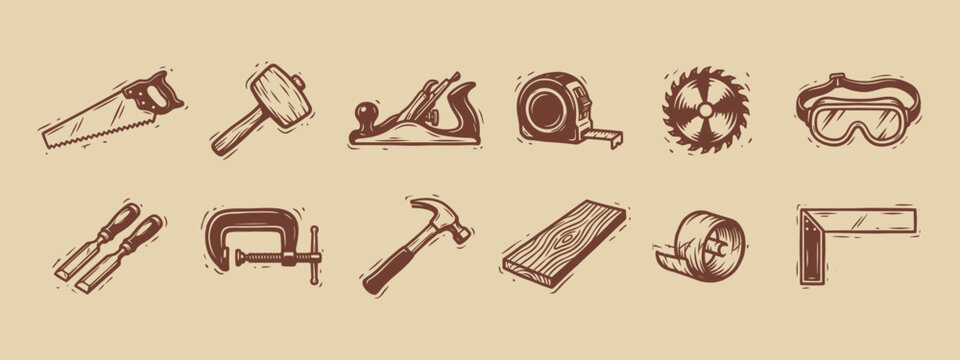 Woodworking hand tools collection for artisan craft and DIY renovation projects