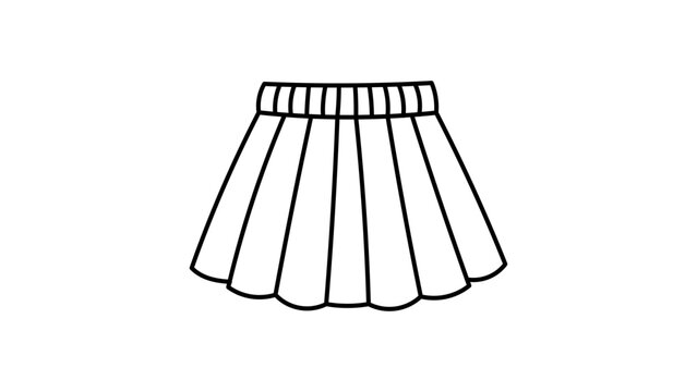 Minimalist Pleated Skirt Vector Icon with Editable Stroke. Hand-Drawn Black Line Illustration of a Short Flared Skirt for Fashion Design, Clothing Retail, and Apparel Graphics on White Background.