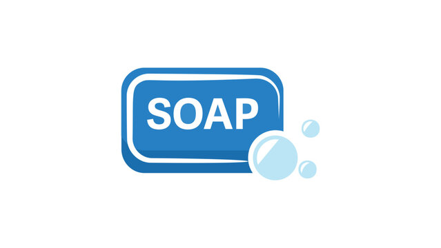 Blue soap bar vector icon illustration with bubbles, modern flat design for hygiene, cleanliness, and personal care, isolated on white background for web and graphic design projects.