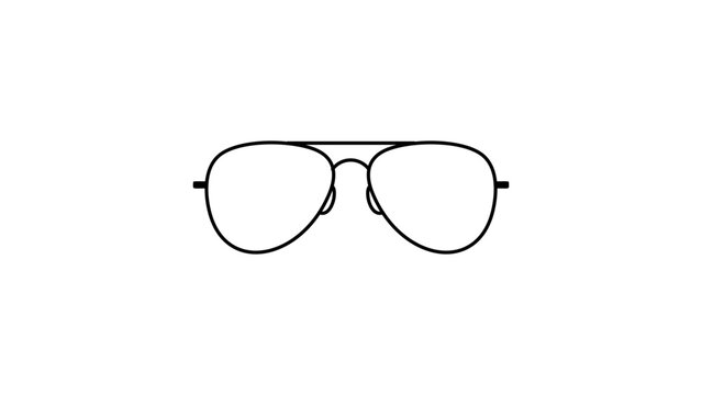 Minimalist Aviator Sunglasses Black Line Vector Icon on White Background. This hand-traced illustration features an editable stroke for customizable line weight and professional scalable design.