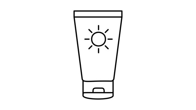 Sunscreen Tube Editable Stroke Vector Icon. Minimalist black line illustration of a sunblock cream squeeze bottle for skin protection, summer vacation, and healthcare. Scalable outline graphic.