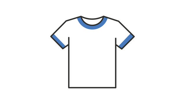 Minimalist White T-Shirt Vector Icon with Blue Trim and Editable Stroke, Flat Illustration of Casual Apparel Clothing for Fashion Design, E-commerce, and Web UI, Scalable Line Art Graphic.