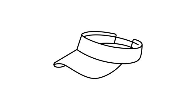 Sun Visor Cap Minimalist Black Line Vector Icon on White Background. This Editable Stroke Illustration represents a summer hat, tennis visor, or golf cap for sun protection and outdoor sports.