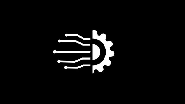 Gear and circuit icon on white background.