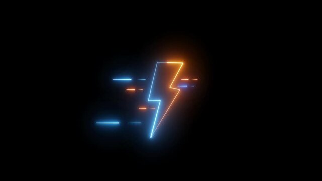glowing neon battery charging icon animation, Charger Energy lightning bolt animation isolated on black. smart phone charging animation