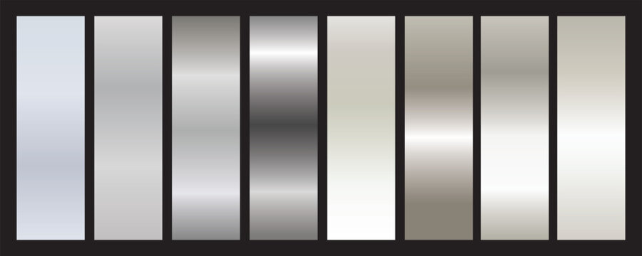 Silver texture gradient background big vector set. Metallic design for frames, banners and labels