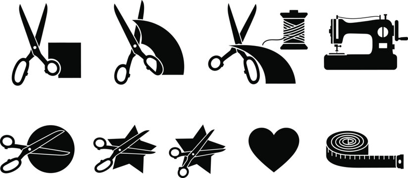 Black and white vector icon set sewing tailoring and crafting tools for design projects