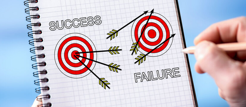Success and failure concept on a notepad