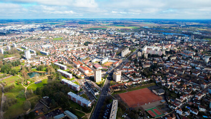 Obraz premium Aerial around the city Chalon-sur-Saone in France on a sunny noon in late winter