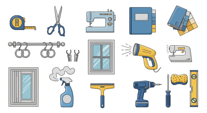 Collection of flat vector icons for home repair, maintenance, and DIY projects.